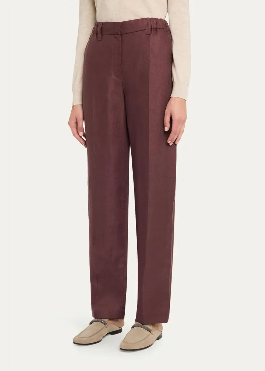 Brunello Cucinelli Elasticized Mid-Rise Linen Straight-Leg Pants | Thumbnail 4 Brunello Cucinelli Elasticized Mid-Rise Linen Straight-Leg Pants | Thumbnail 4