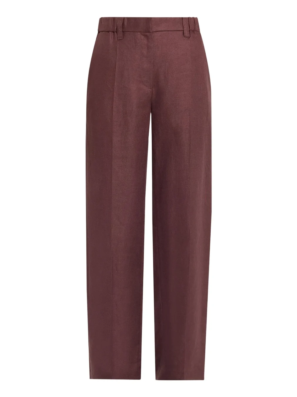 Elasticized Mid-Rise Linen Straight-Leg Pants