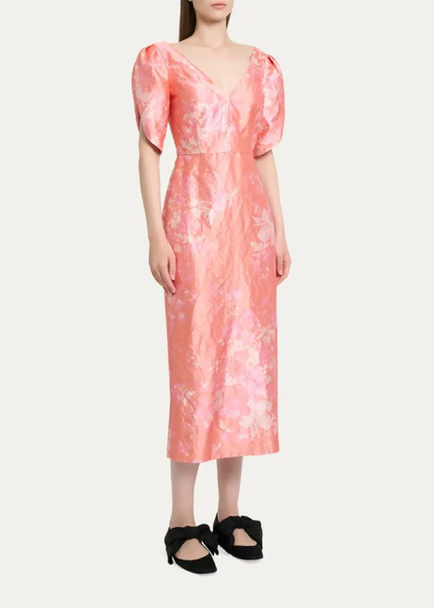 Erdem Floral-Print Textured Satin Midi Dress | Thumbnail 8 Erdem Floral-Print Textured Satin Midi Dress | Thumbnail 8