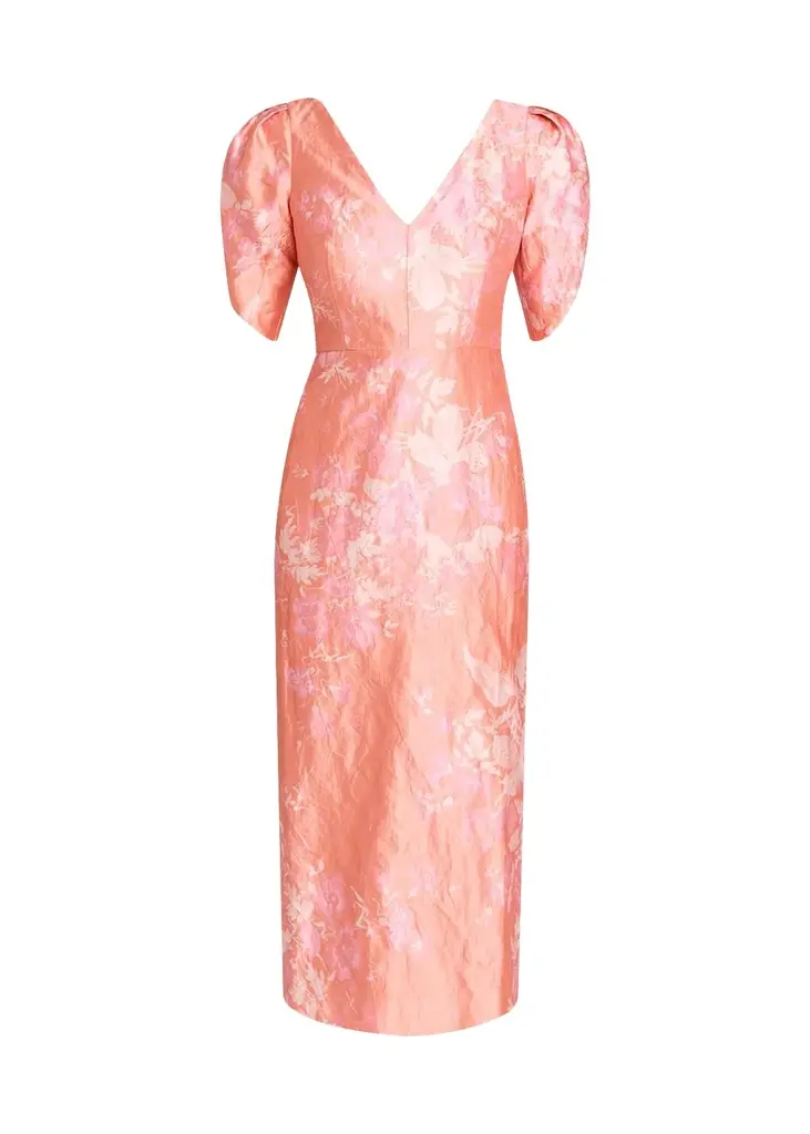 Floral-Print Textured Satin Midi Dress Floral-Print Textured Satin Midi Dress