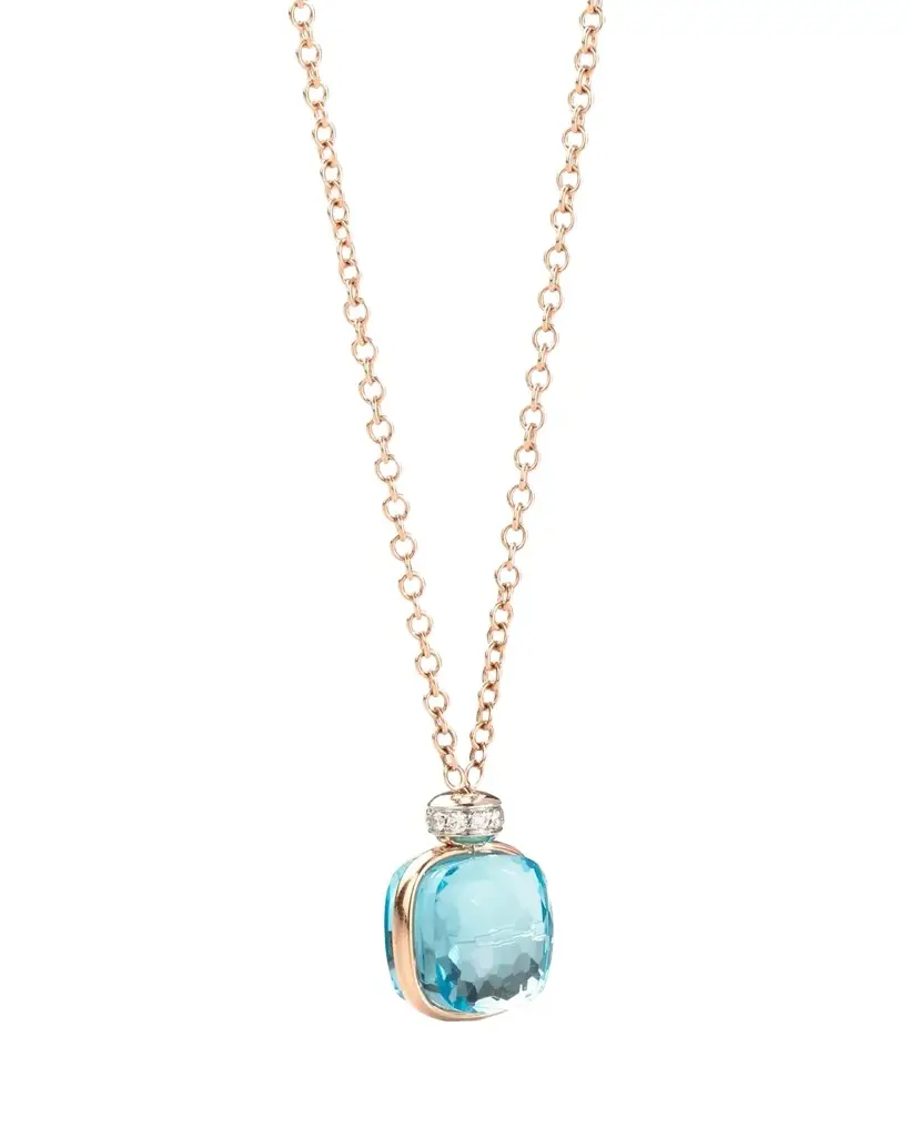 Pomellato Nudo Classic 18K Rose Gold Sky Blue Topaz Pendant Necklace with Diamonds