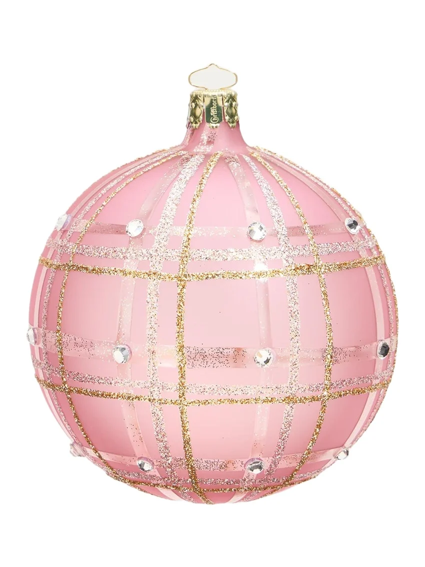 Bergdorf Goodman Glitter-Embellished Plaid Pink Ball Christmas Ornament