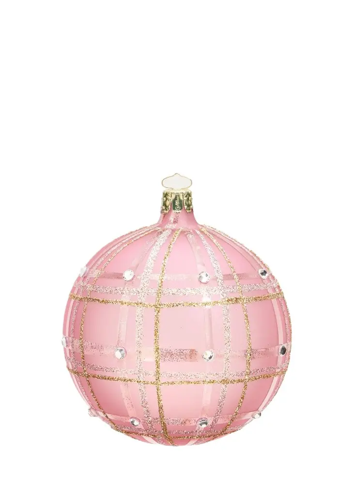Bergdorf Goodman Glitter-Embellished Plaid Pink Ball Christmas Ornament