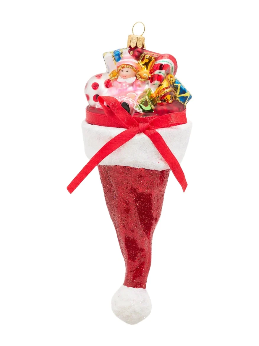 Impuls Santa Hat with Gifts Glass Ornament