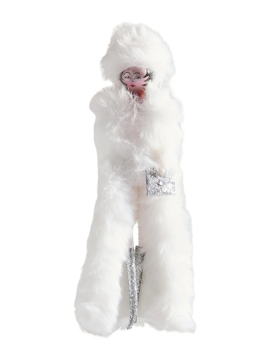 De Carlini Fashionista in Faux Fur Christmas Ornament
