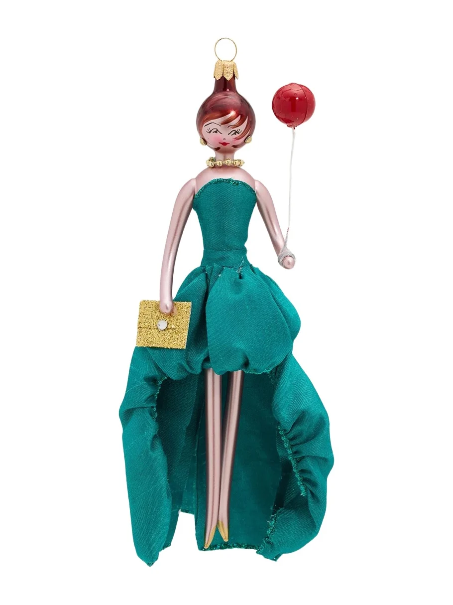 De Carlini Lady In Dress Glass Christmas Ornament