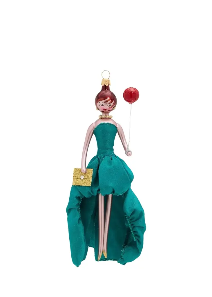 De Carlini Lady In Dress Glass Christmas Ornament