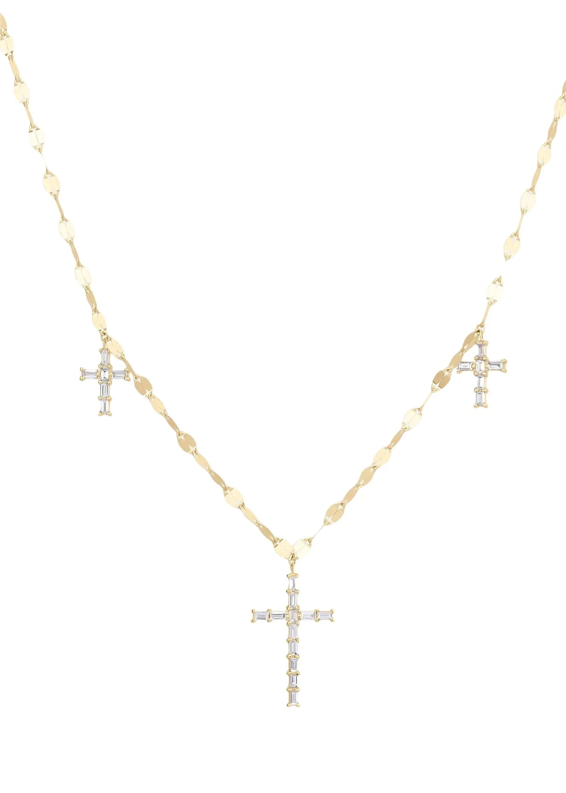 Lana 14K Yellow Gold Triple Baguette Diamond Cross Necklace