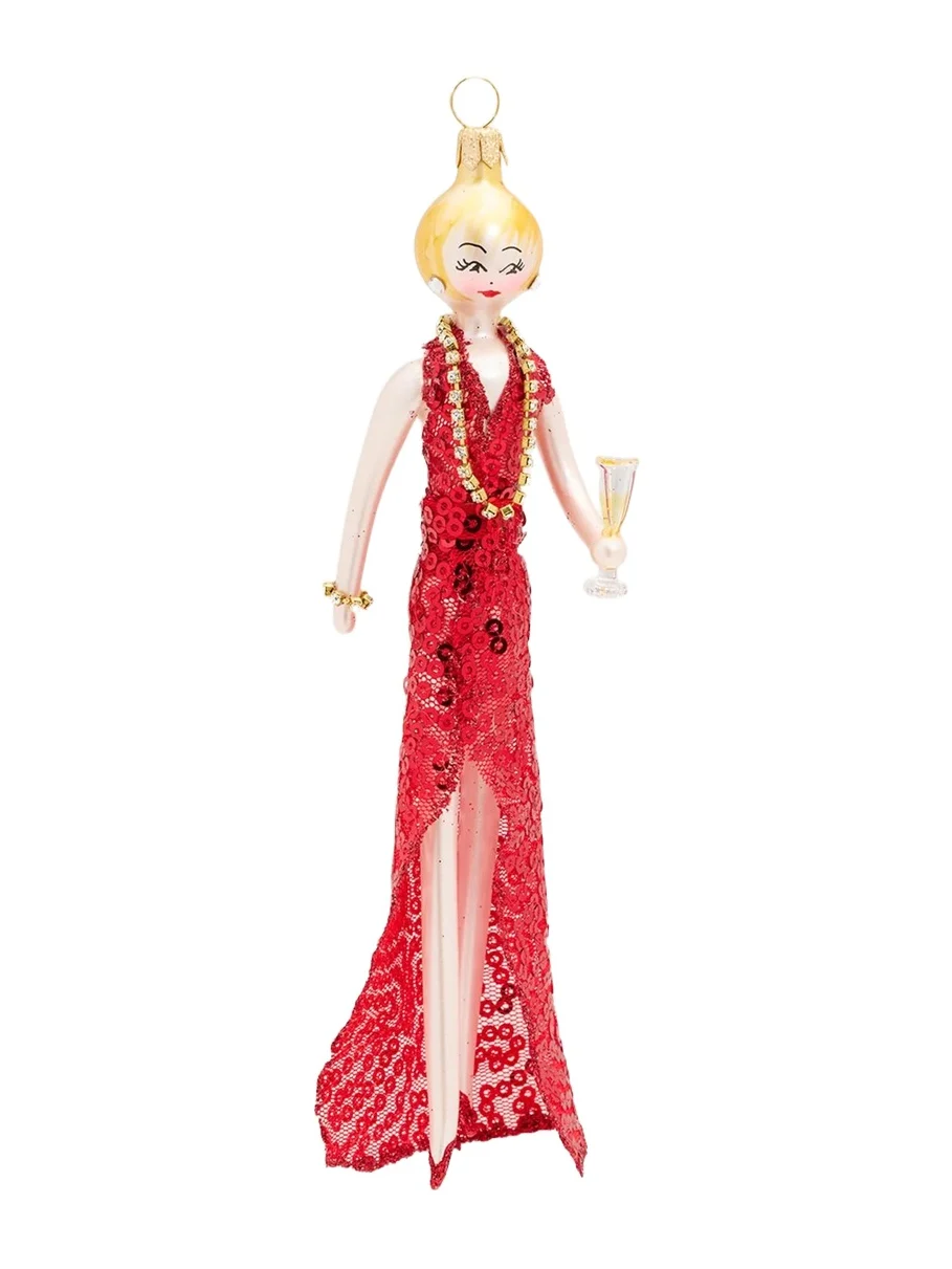 De Carlini Lady Sequined Glass Christmas Ornament