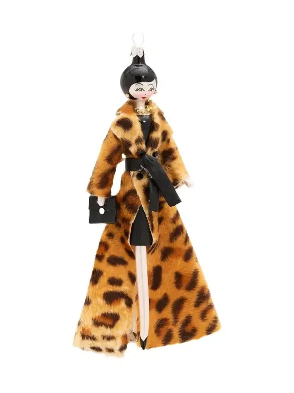 De Carlini Embellished Lady In Leopard Glass Ornament