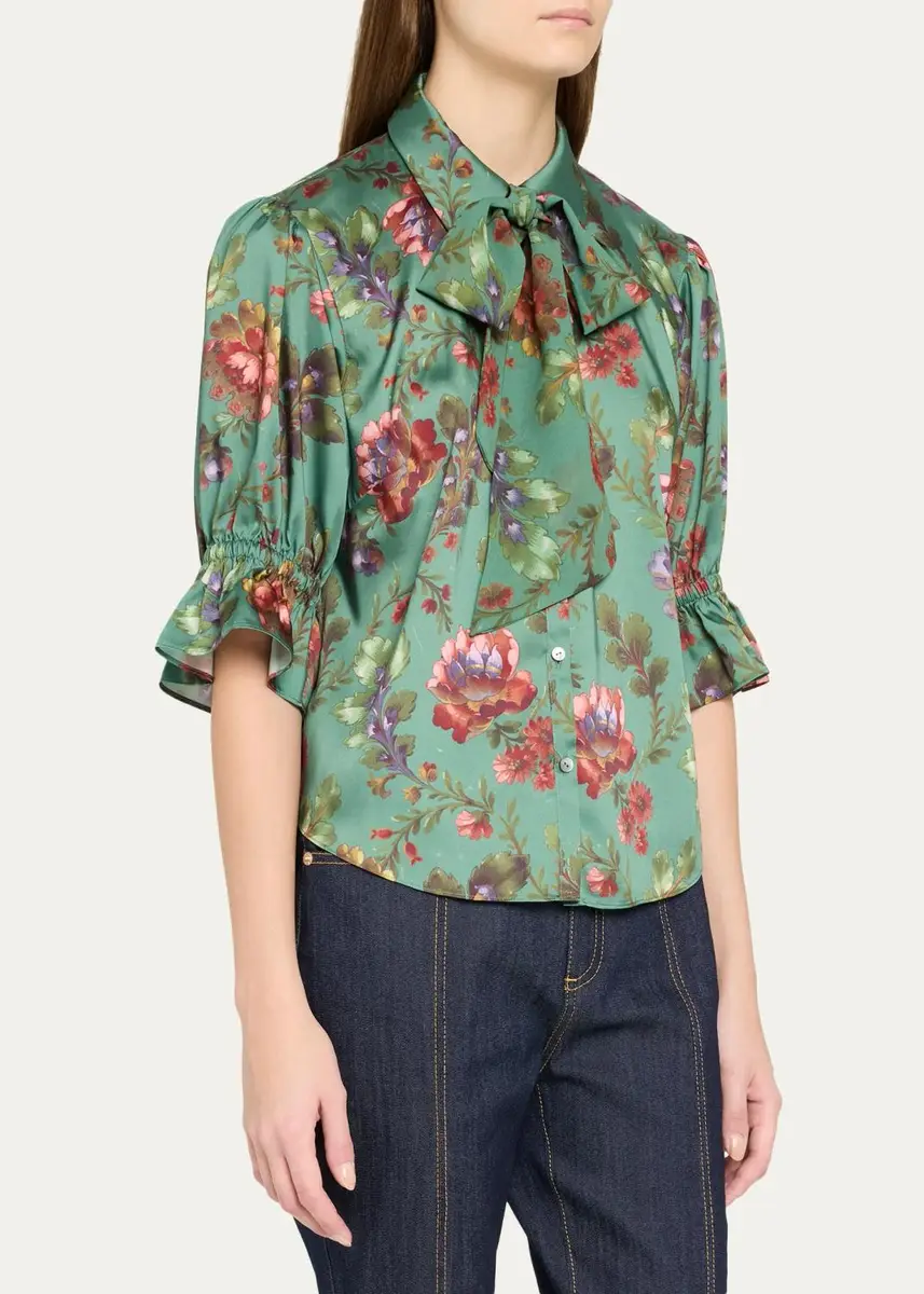 Cinq à Sept Fresco Floral Tie-Neck Blouse | Thumbnail 4 Cinq à Sept Fresco Floral Tie-Neck Blouse | Thumbnail 4