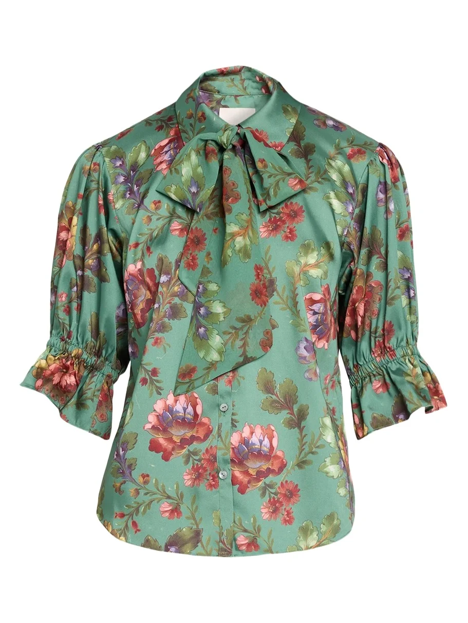 Fresco Floral Tie-Neck Blouse Fresco Floral Tie-Neck Blouse