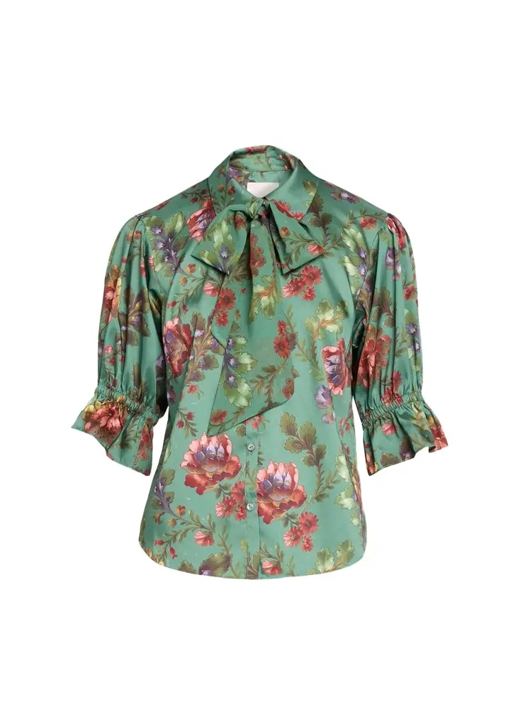 Cinq à Sept Fresco Floral Tie-Neck Blouse
