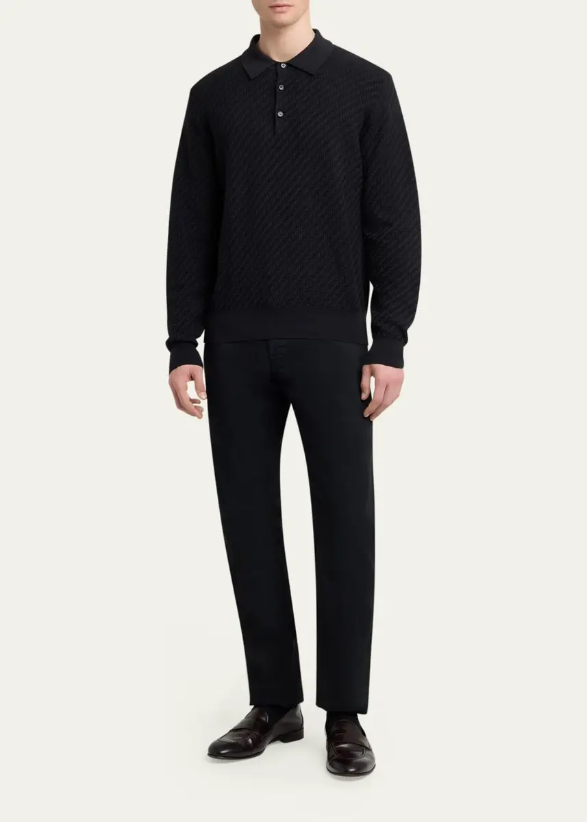 Brioni Men's Basketweave Polo Sweater | Thumbnail 2 Brioni Men's Basketweave Polo Sweater | Thumbnail 2
