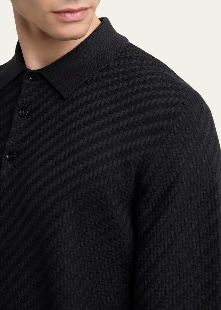 Brioni Men's Basketweave Polo Sweater | Thumbnail 5 Brioni Men's Basketweave Polo Sweater | Thumbnail 5