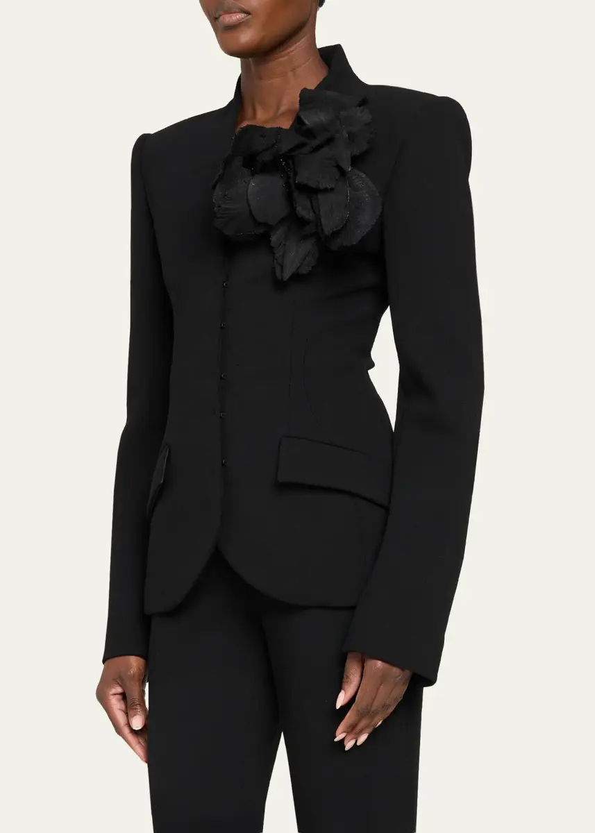 Sergio Hudson Collarless Slim Tailored Wool-Blend Jacket | Thumbnail 4 Sergio Hudson Collarless Slim Tailored Wool-Blend Jacket | Thumbnail 4