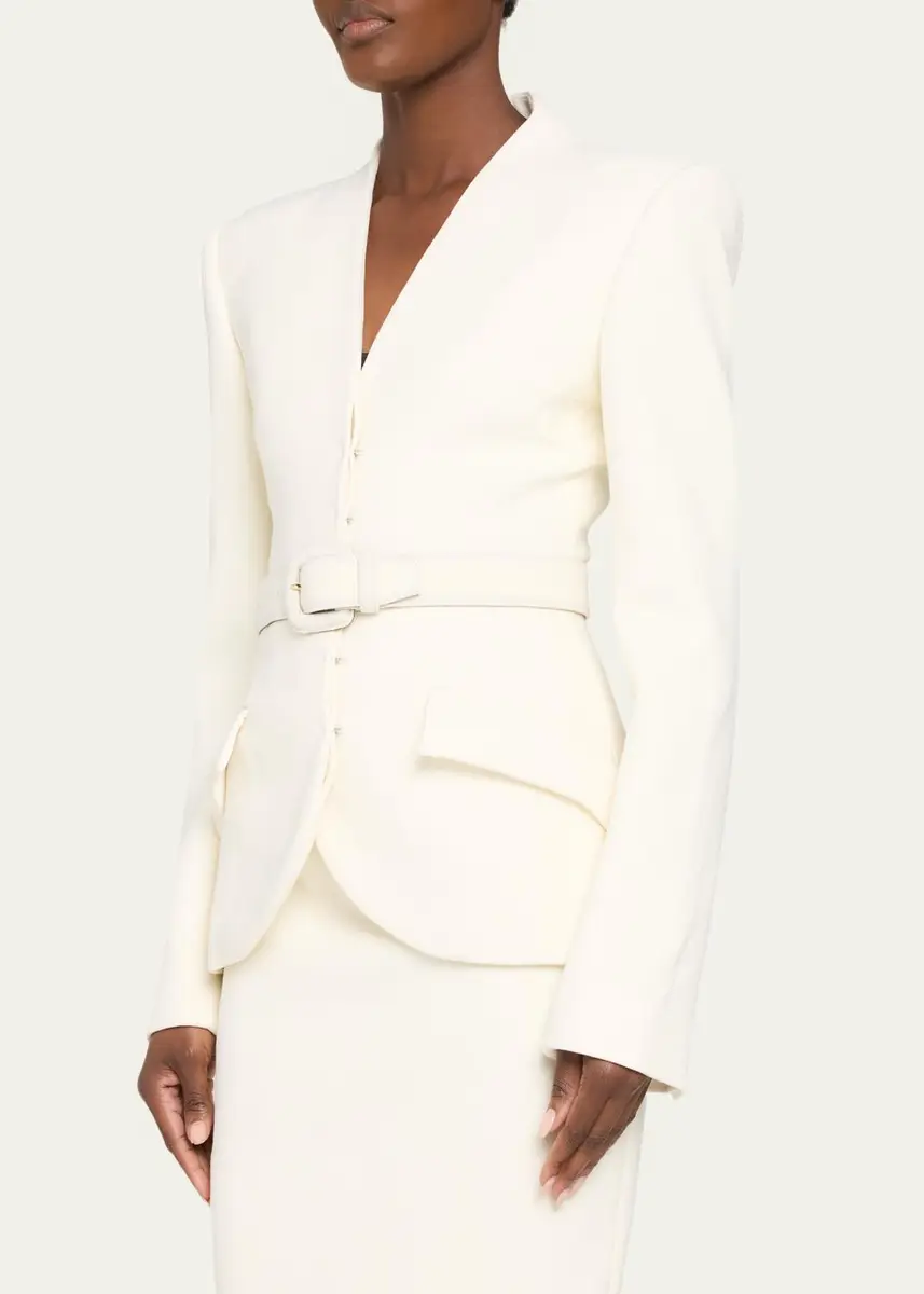 Sergio Hudson Collarless Slim Tailored Wool-Blend Jacket | Thumbnail 8 Sergio Hudson Collarless Slim Tailored Wool-Blend Jacket | Thumbnail 8