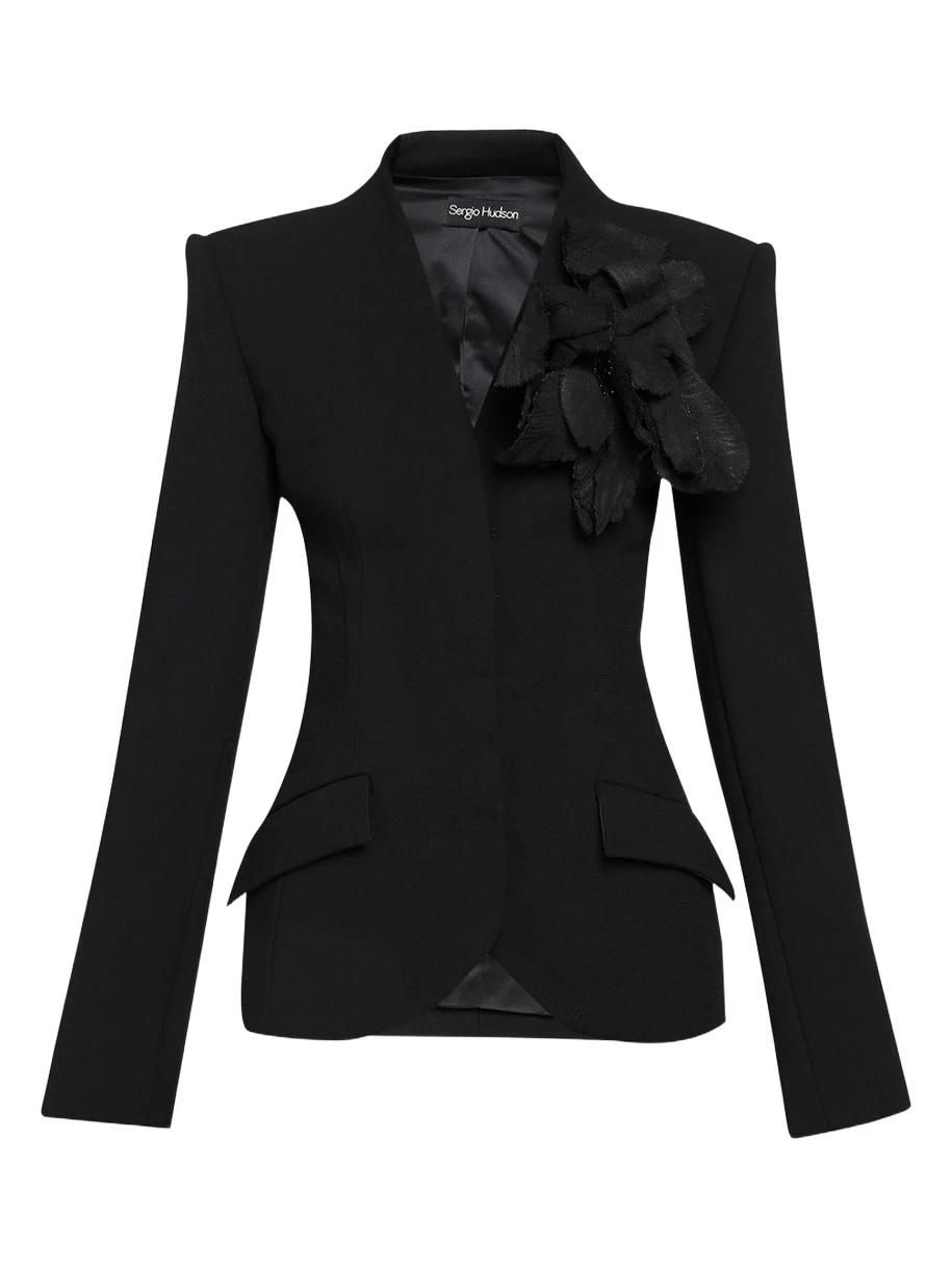 Collarless Slim Tailored Wool-Blend Jacket Collarless Slim Tailored Wool-Blend Jacket