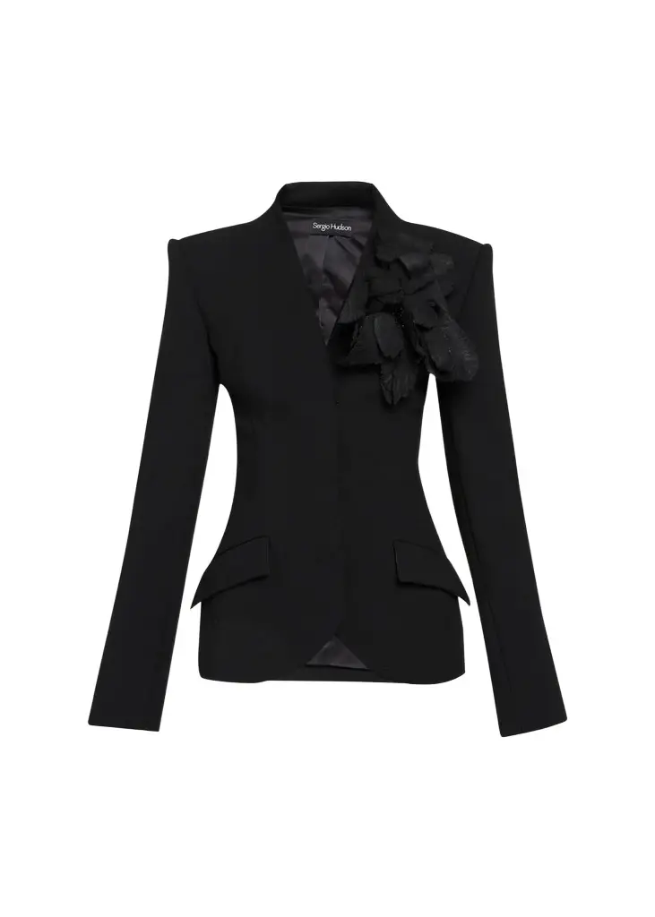 Collarless Slim Tailored Wool-Blend Jacket Collarless Slim Tailored Wool-Blend Jacket