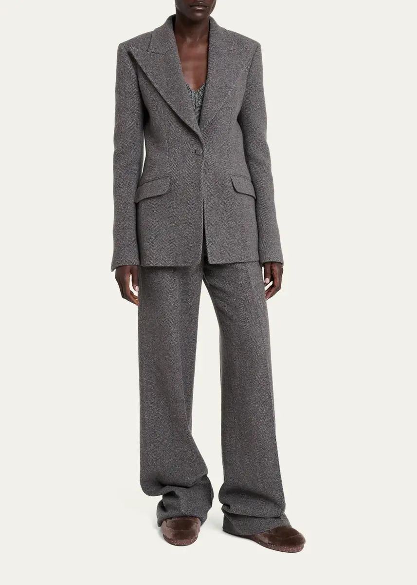 Gabriela Hearst Norman Herringbone Belted Straight-Leg Pants | Thumbnail 2 Gabriela Hearst Norman Herringbone Belted Straight-Leg Pants | Thumbnail 2