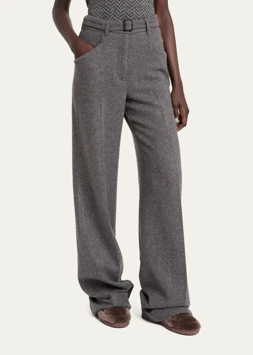 Gabriela Hearst Norman Herringbone Belted Straight-Leg Pants | Thumbnail 4 Gabriela Hearst Norman Herringbone Belted Straight-Leg Pants | Thumbnail 4