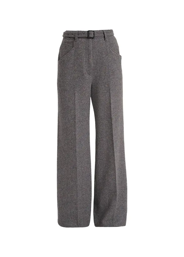 Gabriela Hearst Norman Herringbone Belted Straight-Leg Pants