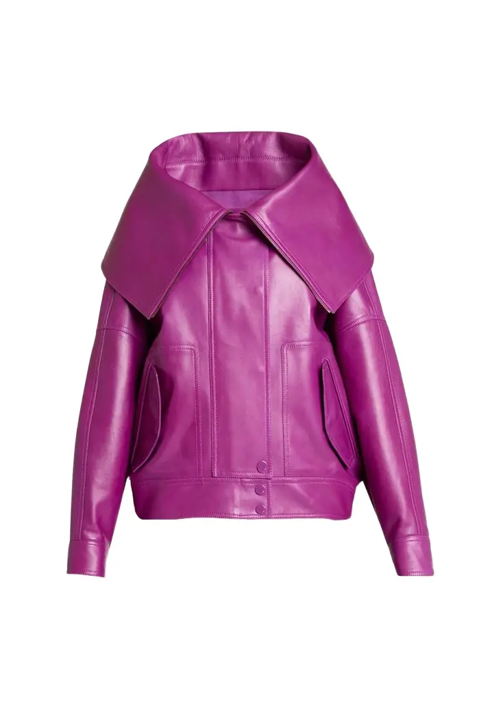 High-Collar Leather Bomber Jacket High-Collar Leather Bomber Jacket