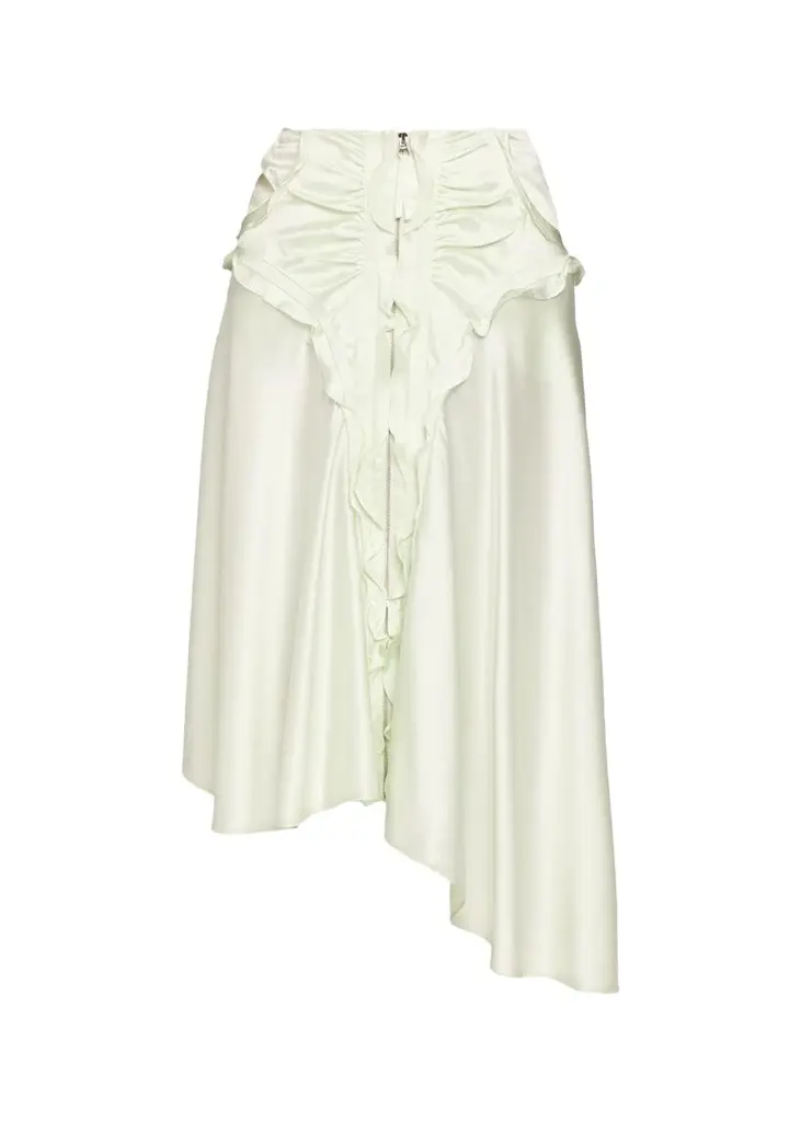 Christopher Esber Gwen Silk Satin Ruffled Asymmetric Skirt