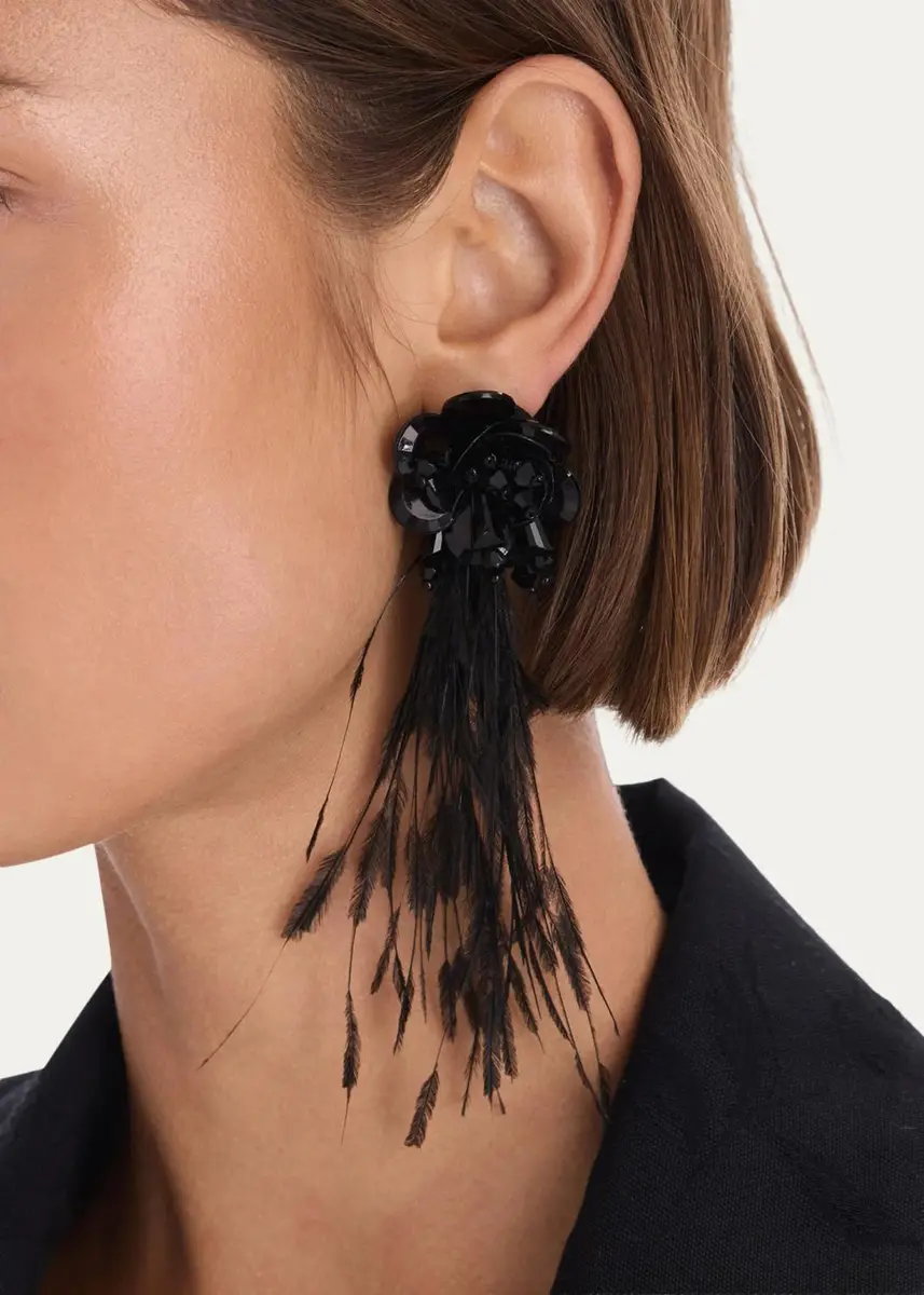 Oscar de la Renta Feather Fringe Earrings | Thumbnail 2