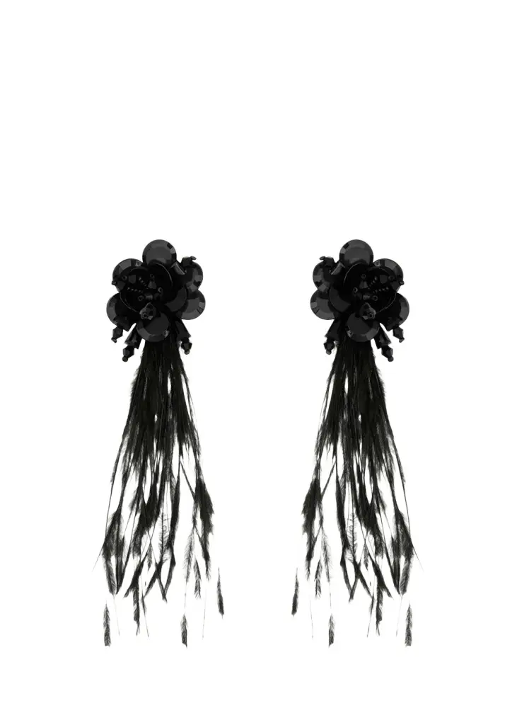 Oscar de la Renta Feather Fringe Earrings
