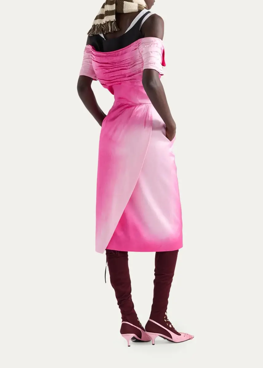 Prada Off-The-Shoulder Washed Duchesse Satin Midi Dress | Thumbnail 3 Prada Off-The-Shoulder Washed Duchesse Satin Midi Dress | Thumbnail 3
