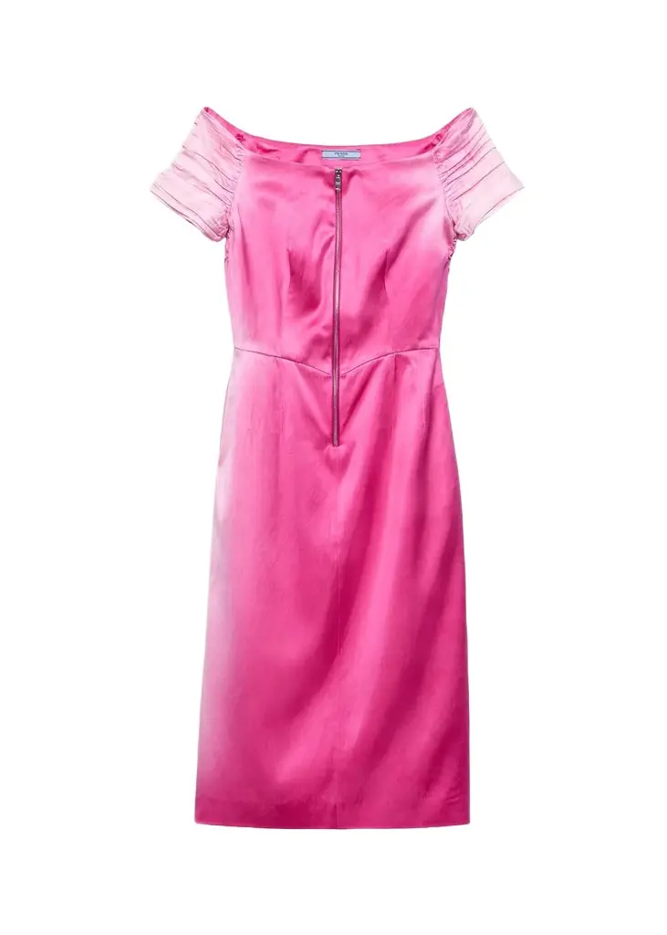 Prada Off-The-Shoulder Washed Duchesse Satin Midi Dress