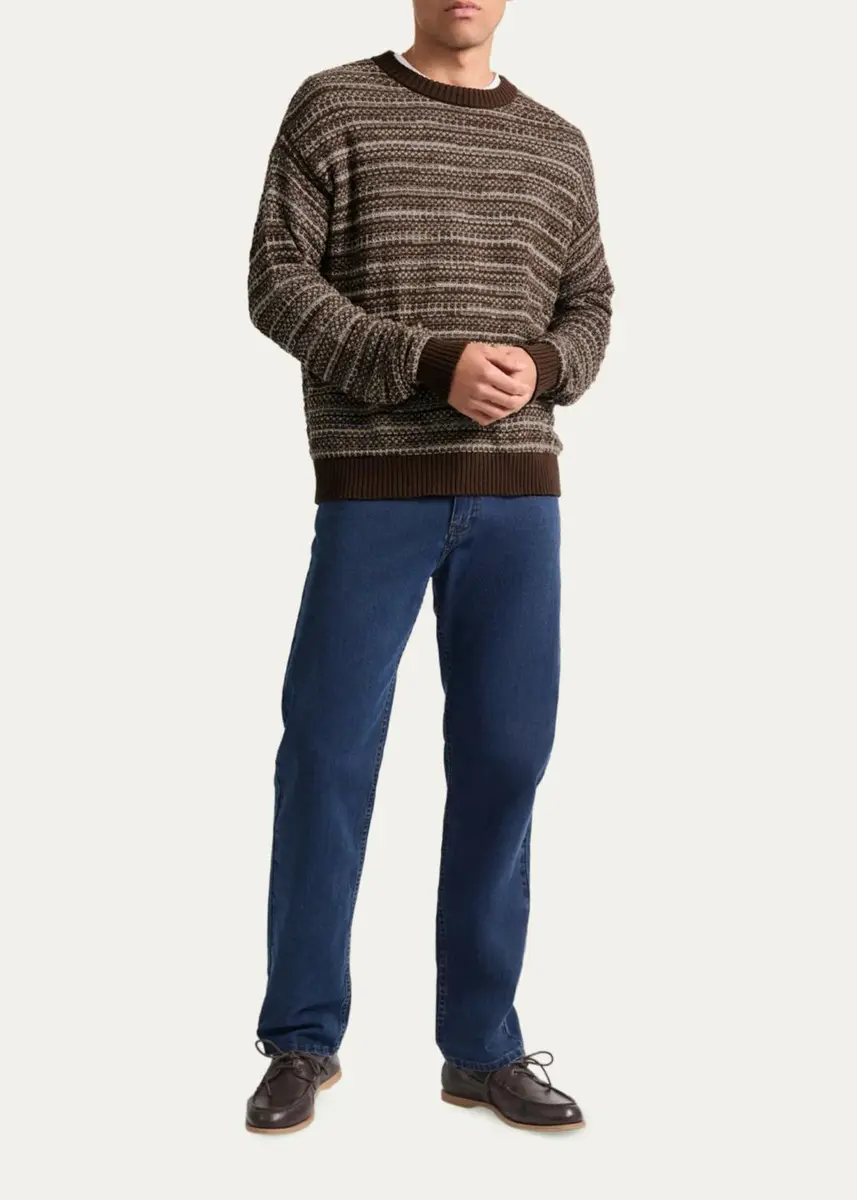 Frescobol Carioca Men's Cotton Jacquard Stripe Crewneck Sweater | Thumbnail 2 Frescobol Carioca Men's Cotton Jacquard Stripe Crewneck Sweater | Thumbnail 2
