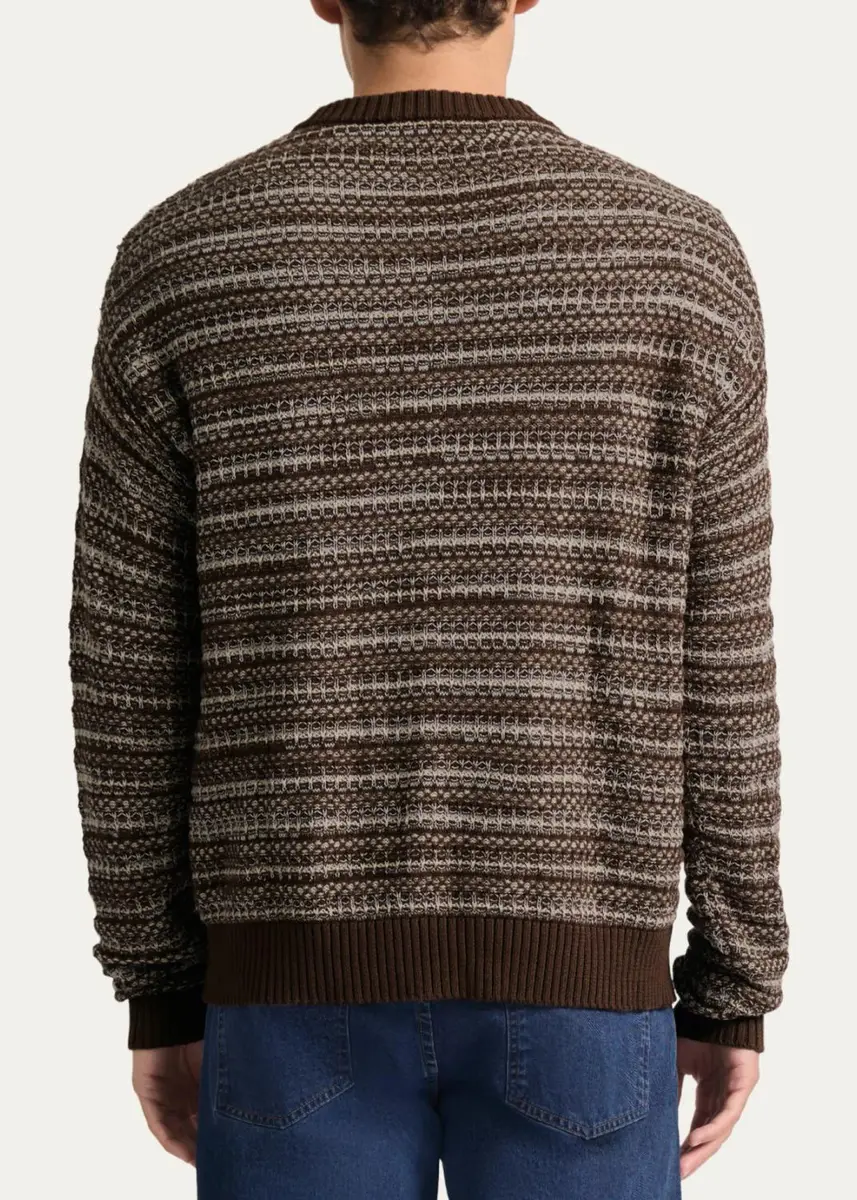 Frescobol Carioca Men's Cotton Jacquard Stripe Crewneck Sweater | Thumbnail 3 Frescobol Carioca Men's Cotton Jacquard Stripe Crewneck Sweater | Thumbnail 3