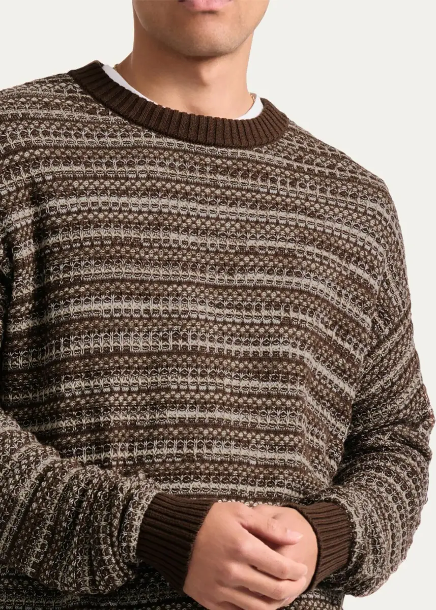 Frescobol Carioca Men's Cotton Jacquard Stripe Crewneck Sweater | Thumbnail 4 Frescobol Carioca Men's Cotton Jacquard Stripe Crewneck Sweater | Thumbnail 4