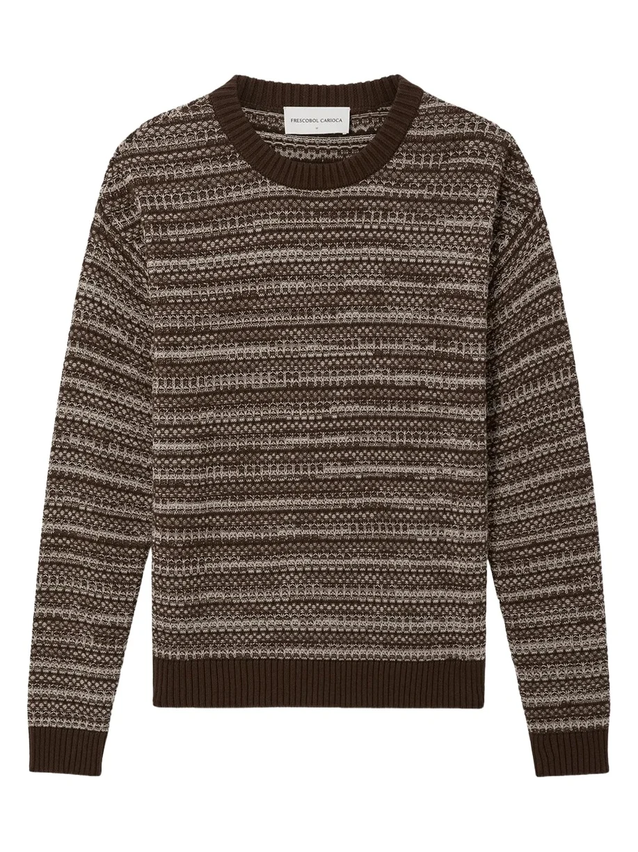 Frescobol Carioca Men's Cotton Jacquard Stripe Crewneck Sweater