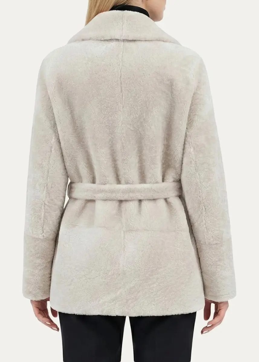 Gorski Select Textured Shearling Lamb Belted Jacket | Thumbnail 3 Gorski Select Textured Shearling Lamb Belted Jacket | Thumbnail 3
