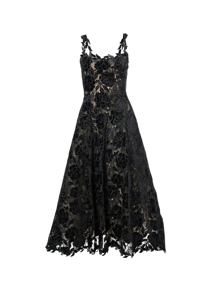 Carolina Herrera Chalet Floral Guipure Lace Midi Dress