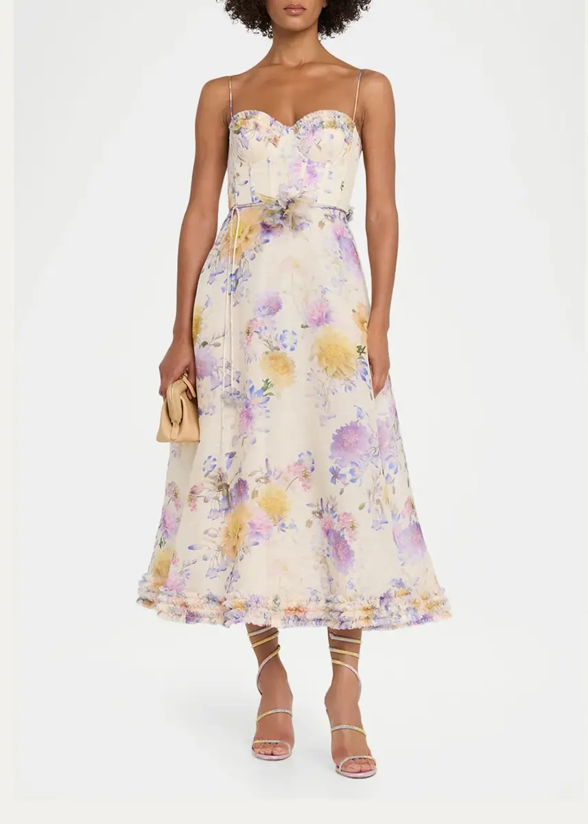 Zimmermann Kindred Spirit Luna Floral Linen Ruffle Midi Dress | Thumbnail 2 Zimmermann Kindred Spirit Luna Floral Linen Ruffle Midi Dress | Thumbnail 2