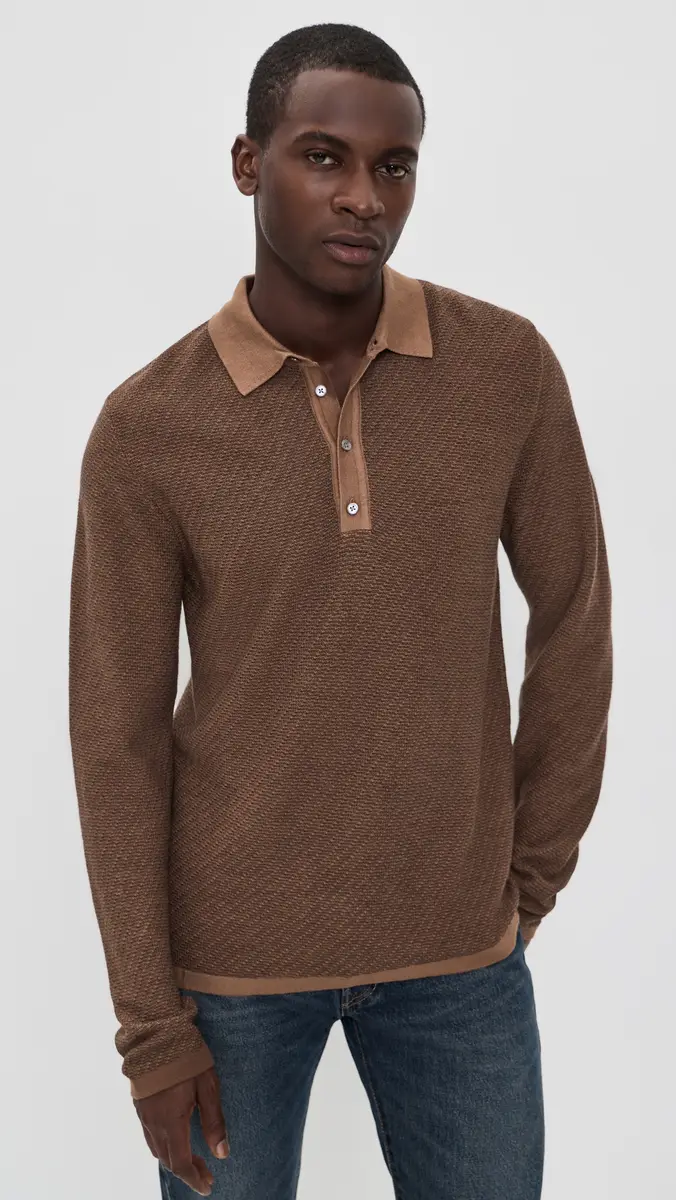 Billy Reid Long Sleeve Step Jacquard Sweater Polo | Thumbnail 2 Billy Reid Long Sleeve Step Jacquard Sweater Polo | Thumbnail 2