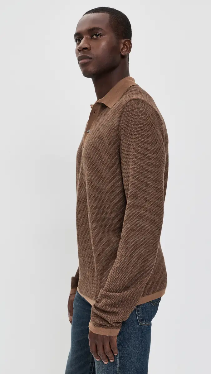 Billy Reid Long Sleeve Step Jacquard Sweater Polo | Thumbnail 4 Billy Reid Long Sleeve Step Jacquard Sweater Polo | Thumbnail 4