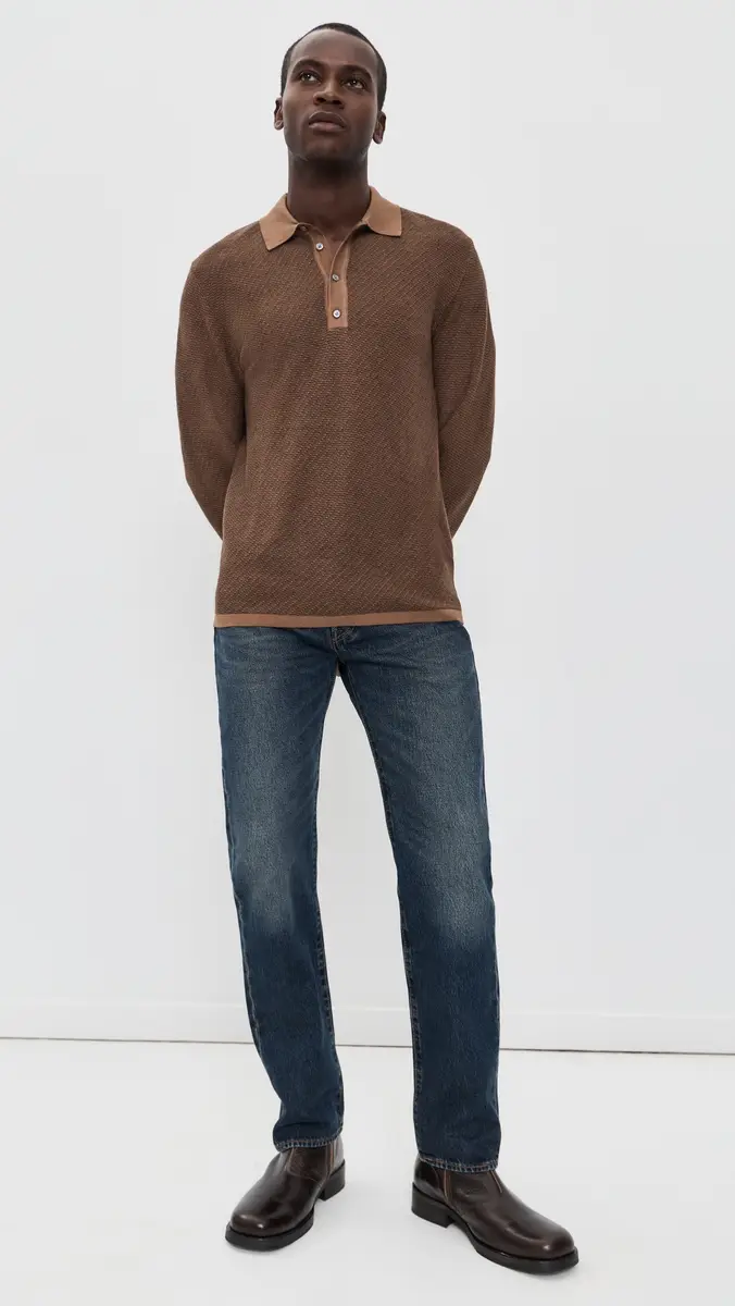 Billy Reid Long Sleeve Step Jacquard Sweater Polo | Thumbnail 5 Billy Reid Long Sleeve Step Jacquard Sweater Polo | Thumbnail 5