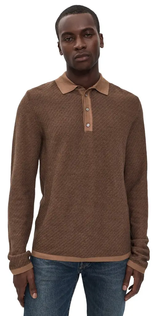 Long Sleeve Step Jacquard Sweater Polo