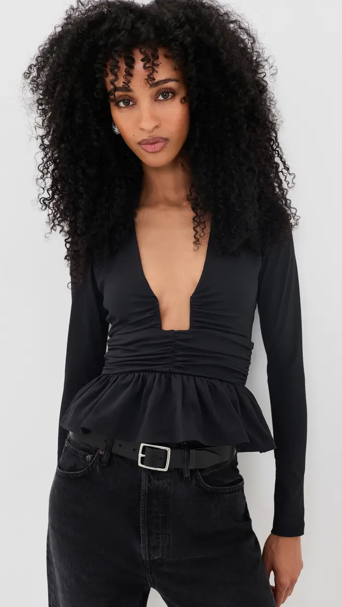 susana monaco Square Wire Long Sleeve Peplum Top | Thumbnail 2 susana monaco Square Wire Long Sleeve Peplum Top | Thumbnail 2