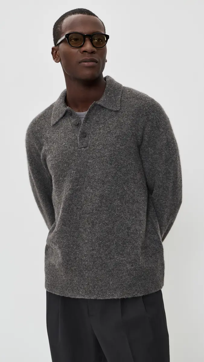 Theory Long Sleeve Polo in Baby Yak | Thumbnail 2