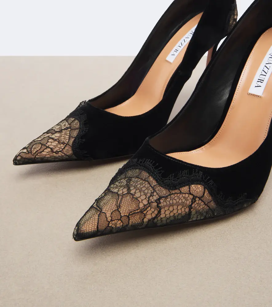 Aquazzura Meadow lace-trimmed velvet pumps | Thumbnail 3 Aquazzura Meadow lace-trimmed velvet pumps | Thumbnail 3