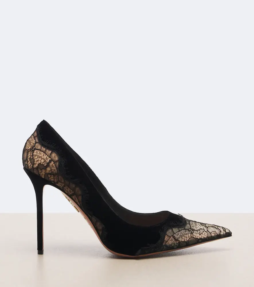 Aquazzura Meadow lace-trimmed velvet pumps | Thumbnail 4 Aquazzura Meadow lace-trimmed velvet pumps | Thumbnail 4