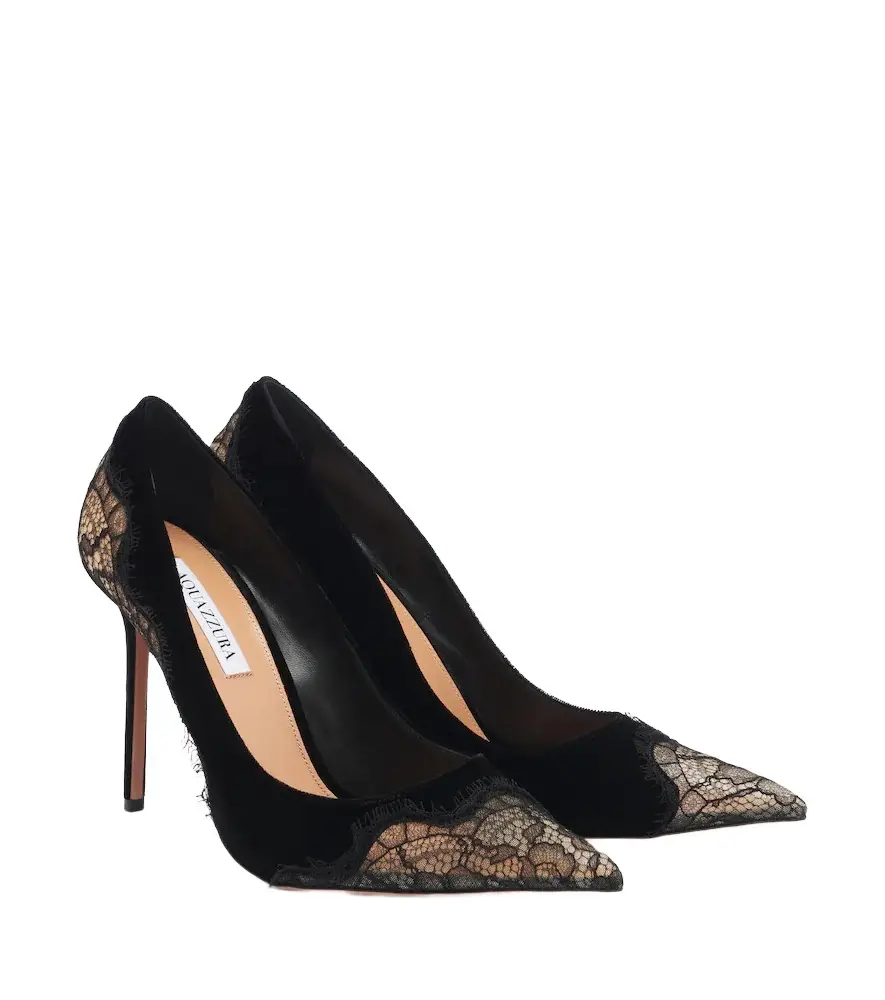 Meadow lace-trimmed velvet pumps