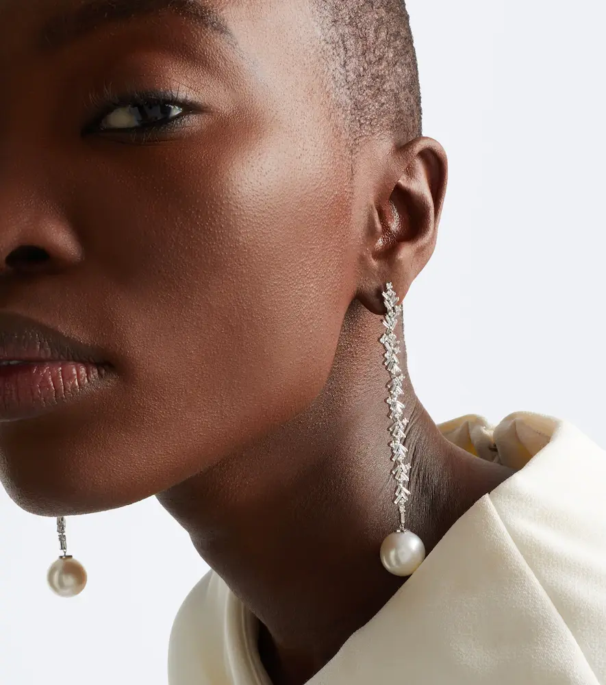 Suzanne Kalan 18kt white gold drop earrings with diamonds and pearls | Thumbnail 2 Suzanne Kalan 18kt white gold drop earrings with diamonds and pearls | Thumbnail 2