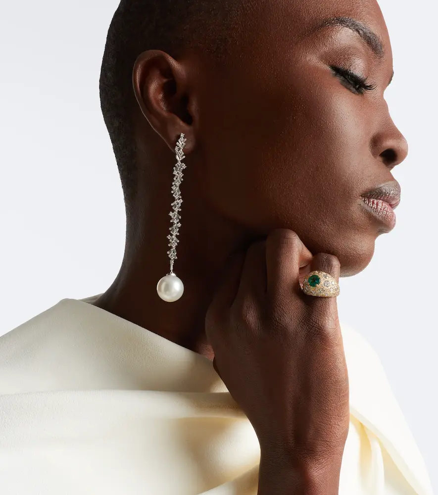 Suzanne Kalan 18kt white gold drop earrings with diamonds and pearls | Thumbnail 3 Suzanne Kalan 18kt white gold drop earrings with diamonds and pearls | Thumbnail 3